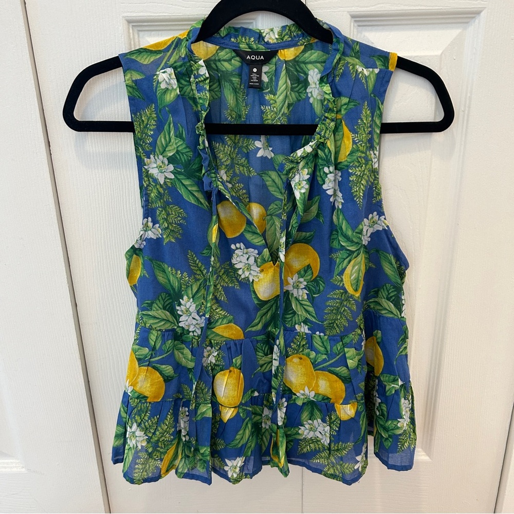 Aqua Lemon Tank Blouse Shirt